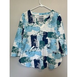 Women's Savannah Print Komil 3/4 Sleeve Shirt small Pockets art teacher Abstract